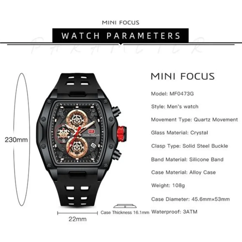 Mens Casual Wrist Watch Chronograph Waterproof Luminous Silicone Band Watch